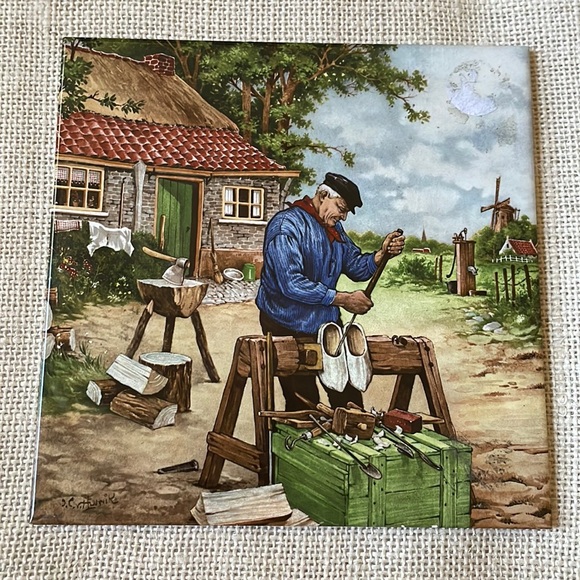 VTG 1984 Ter Steege Tile Royal Mosa made in Holland Shoe Maker 6” Old Dutch - Picture 1 of 7